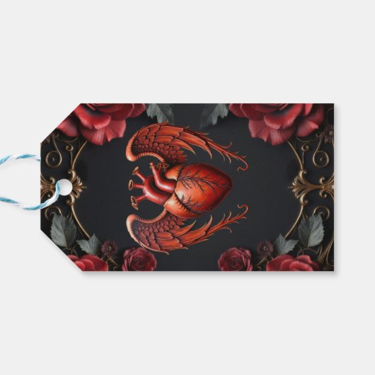 Gothic Red Heart with Roses – Dark Romantic  ギフトタグ (裏面横)