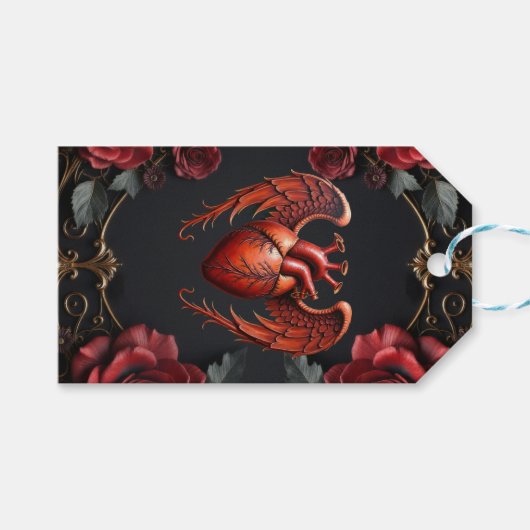 Gothic Red Heart with Roses – Dark Romantic  ギフトタグ (正面(横))