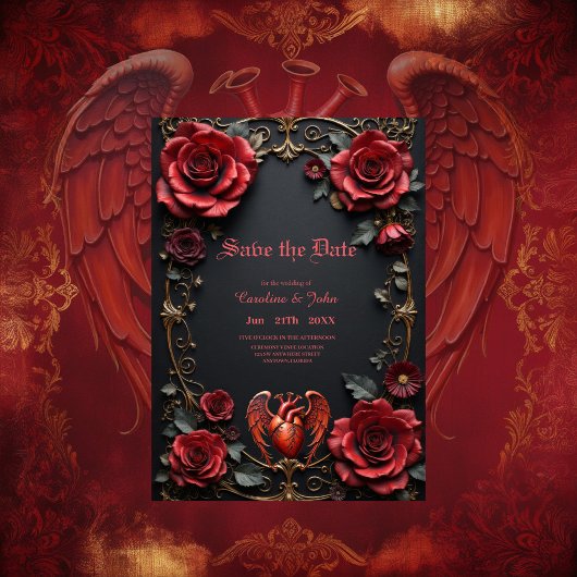 Gothic Red Heart with Roses – Dark Romantic セーブザデート