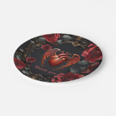 Gothic Red Heart with Roses – Dark Romantic  ペーパープレート (アングル)