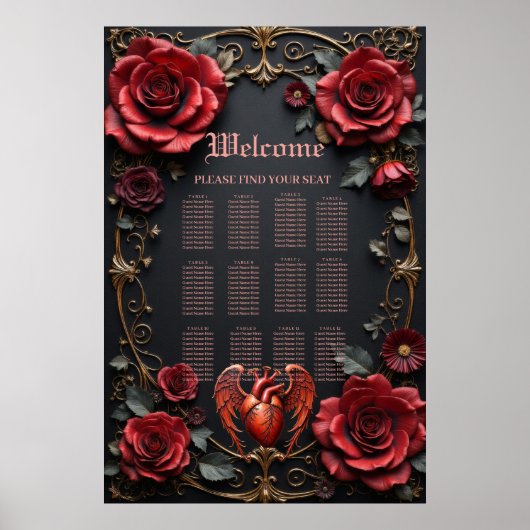 Gothic Red Heart with Roses – Dark Romantic ポスター (正面)