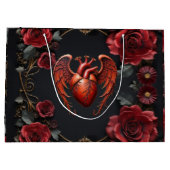 Gothic Red Heart with Roses – Dark Romantic  ラージペーパーバッグ (裏面)