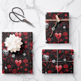 Gothic Red Hearts and Roses  ラッピングペーパーシート