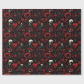 Gothic Red Hearts and Skulls ラッピングペーパー (フラット)