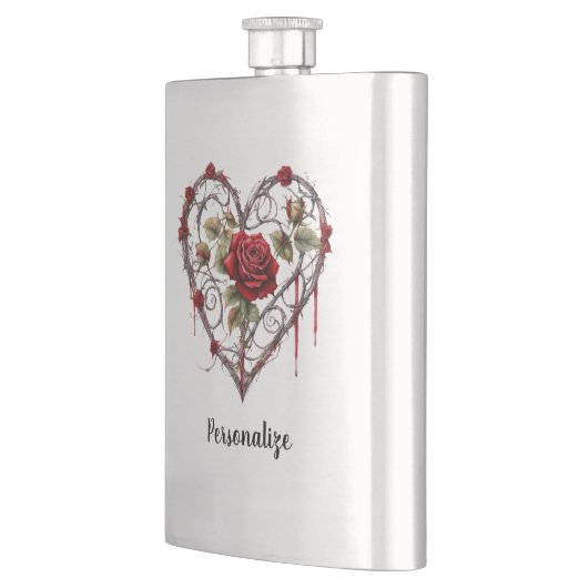 Gothic Red Rose Heart Vine Artwork Personalize フラスク (左)