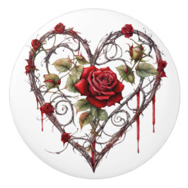 Gothic Red Rose Heart Vine Artwork Vintage Elegant セラミックノブ