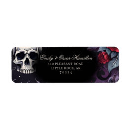 Gothic Red Rose & Skull Elegant Return Address ラベル