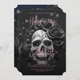 Gothic Retro Adult Halloween Party Skull Pink 招待状