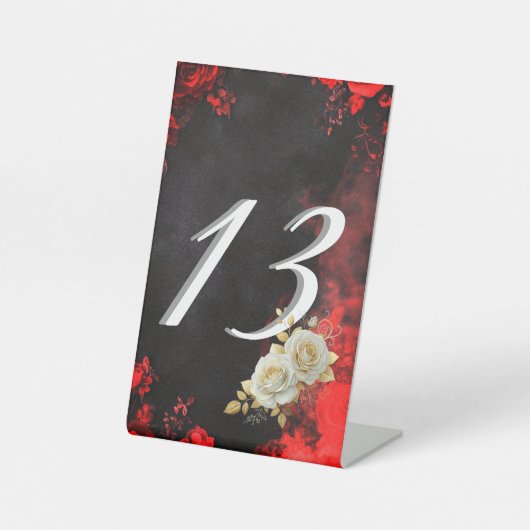 Gothic Romance Black & Red Rose Wedding Table Numb 台座サイン (正面)