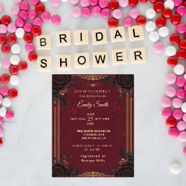 Gothic Romance Burgundy&Blck Roses Bridal Shower 招待状