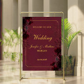 Gothic Romance Burgundy Roses Elegant Welcome Sign ポスター