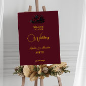Gothic Romance Burgundy Roses Elegant Welcome Sign ポスター