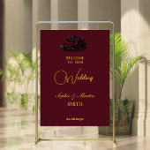 Gothic Romance Burgundy Roses Elegant Welcome Sign ポスター