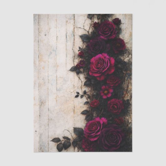 Gothic Romance Dark Burgundy Roses FE1R Decoupage 薄葉紙 (正面)