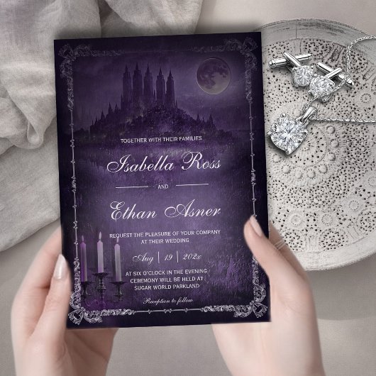 Gothic Romance Wedding Purple Silver Velvet  招待状