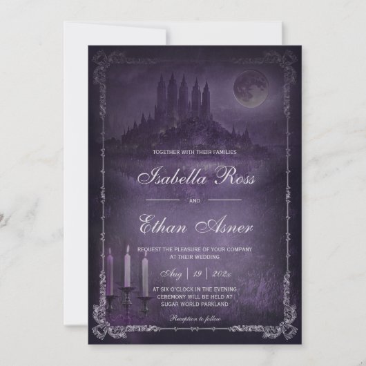 Gothic Romance Wedding Purple Silver Velvet  招待状 (正面)