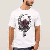 Gothic Rose Crescent Moon Dark Floral Artwork Tシャツ (正面)
