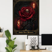 Gothic Rose Memento Mori Skull Dark Floral Candle ポスター (ホームオフィス)