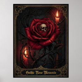 Gothic Rose Memento Mori Skull Dark Floral Candle ポスター