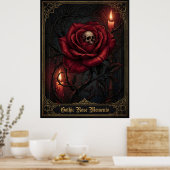 Gothic Rose Memento Mori Skull Dark Floral Candle ポスター (キッチン)
