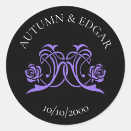 Gothic Rose Purple Black Wedding ラウンドシール