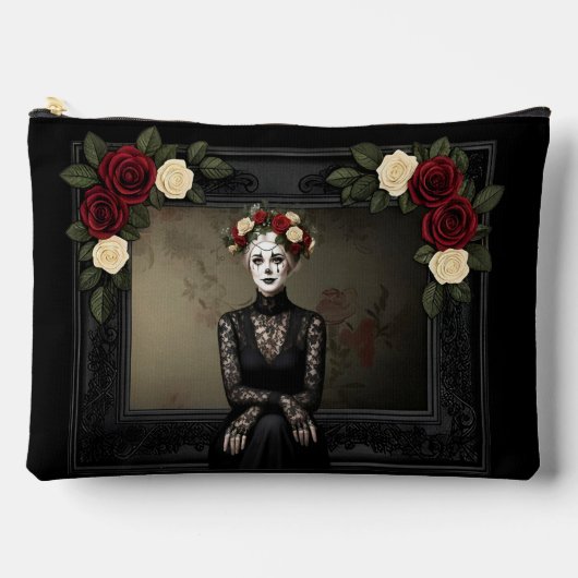 Gothic Rose Queen – Dark Romantic Art with Skeleto アクセサリーポーチ (正面)
