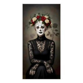 Gothic Rose Queen – Dark Romantic Art with Skeleto ポスター