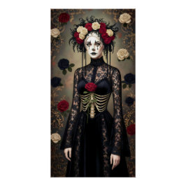 Gothic Rose Queen – Dark Romantic Art with Skeleto ポスター