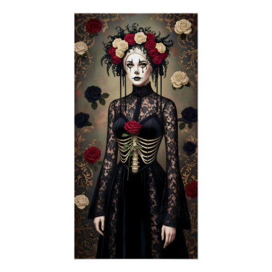 Gothic Rose Queen – Dark Romantic Art with Skeleto ポスター (正面)