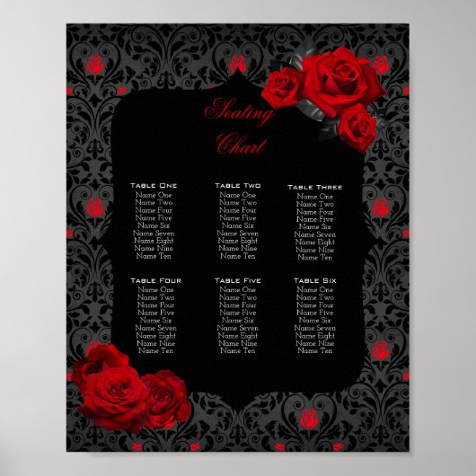 Gothic Rose Red and Black Table Number ポスター (正面)