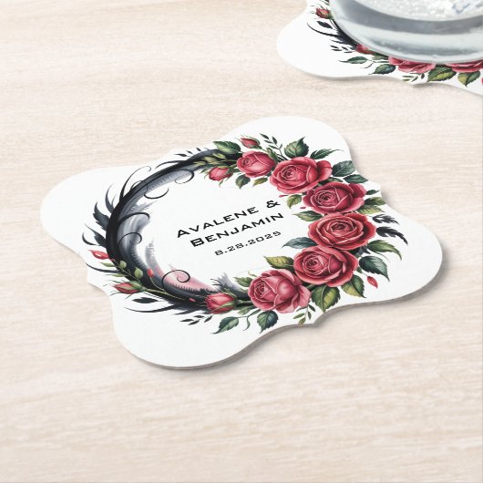 Gothic Rose Wedding Frame ペーパーコースター (アングル)