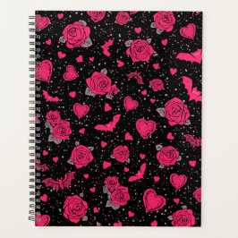 Gothic Roses & Bats Pattern | Hot Pink Dark Romanc プランナー手帳