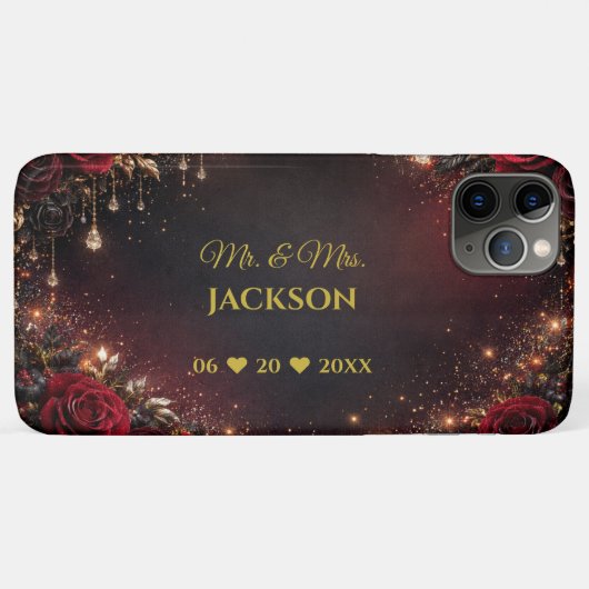 Gothic Roses Couples Name & Wedding Date Case-Mate iPhoneケース (裏面(横))