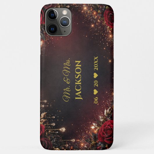 Gothic Roses Couples Name & Wedding Date Case-Mate iPhoneケース (裏面)