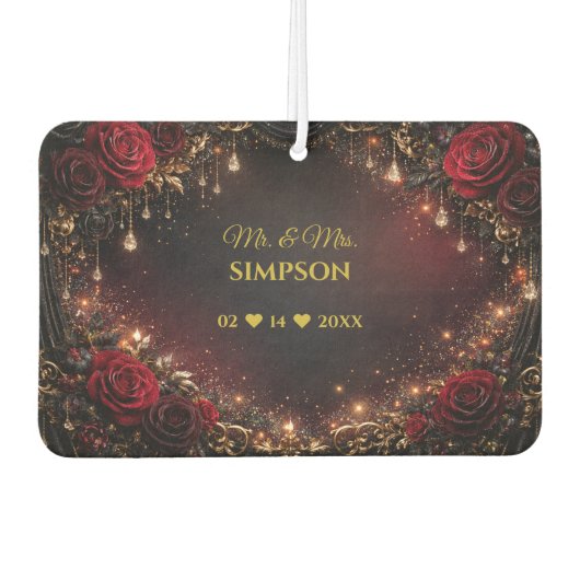 Gothic Roses Couples Names & Wedding Date カーエアーフレッシュナー (正面)