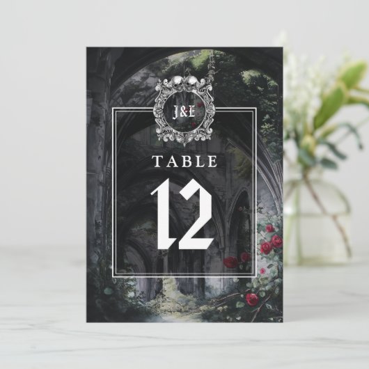 Gothic Ruins Floral Monogram Table Number 招待状 (スタンド正面)