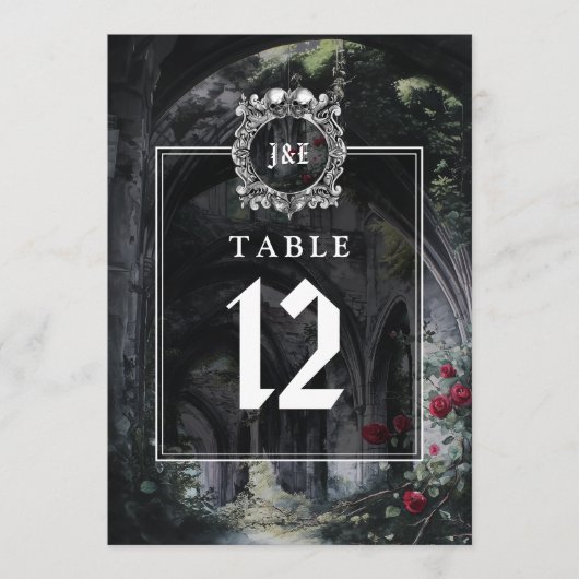 Gothic Ruins Floral Monogram Table Number 招待状 (正面)