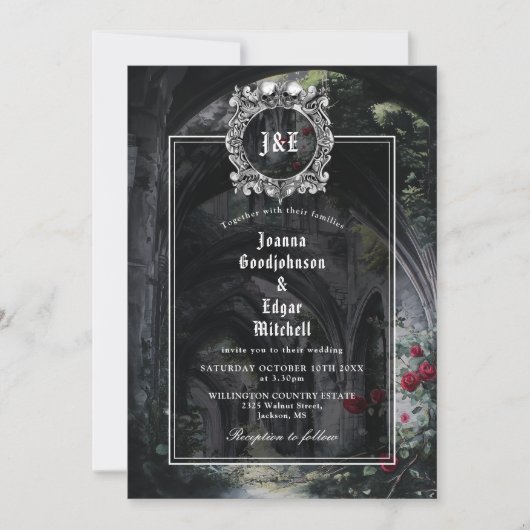 Gothic Ruins Monogram All In One QR Code Wedding 招待状 (正面)