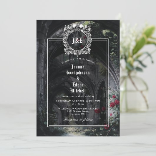 Gothic Ruins Monogram All In One QR Code Wedding 招待状 (スタンド正面)