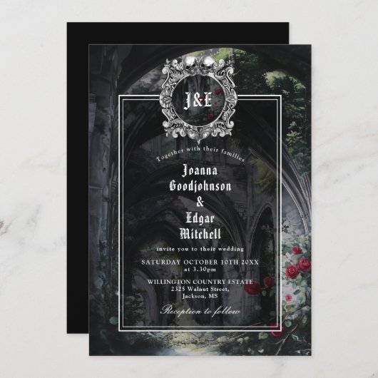 Gothic Ruins Monogram All In One QR Code Wedding 招待状 (正面/裏面)