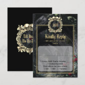 Gothic Ruins Monogram Black And Gold Wedding 出欠カード (正面/裏面)