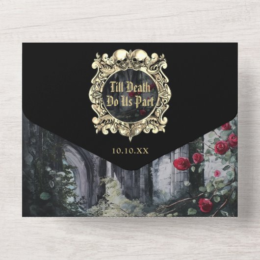 Gothic Ruins Monogram QR Code Wedding オールインワン招待状 (裏面)