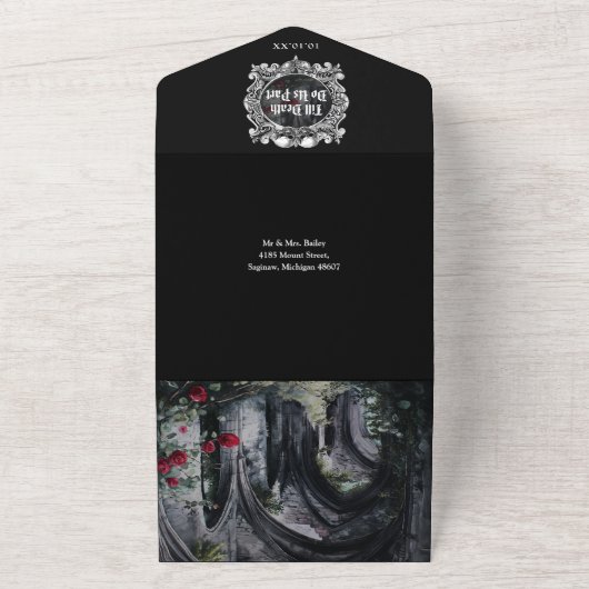 Gothic Ruins Monogram QR Code Wedding オールインワン招待状 (外側)