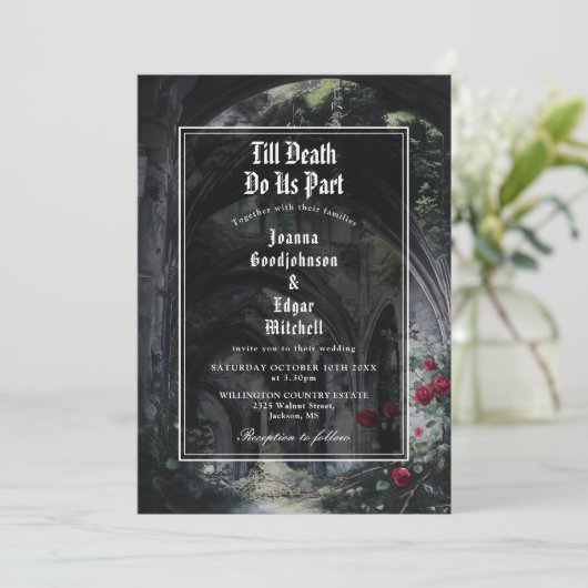 Gothic Ruins Roses Floral All In One Wedding 招待状 (スタンド正面)