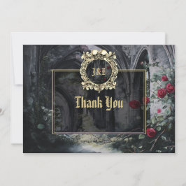 Gothic Ruins Roses Floral Black And Gold Wedding サンキューカード