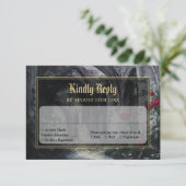 Gothic Ruins Roses Floral Black And Gold Wedding 出欠カード (スタンド正面)