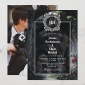 Gothic Ruins Roses Floral Monogram Photo Wedding 招待状 (正面/裏面)