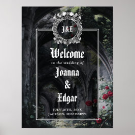 Gothic Ruins Roses Floral Wedding Welcome Sign ポスター