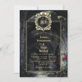 Gothic Ruins Roses Monogram All In One Wedding 招待状