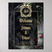 Gothic Ruins Wedding Black And Gold Welcome Sign ポスター (正面)